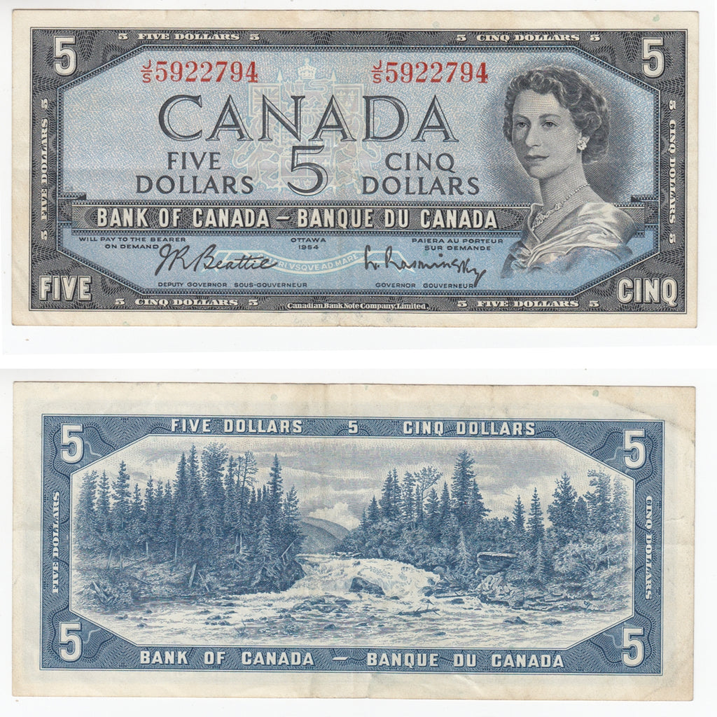BC-39b 1954 Canada $5 Beattie-Rasminsky, J/S, Extra Fine (EF40)