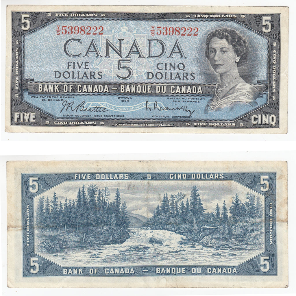BC-39b 1954 Canada $5 Beattie-Rasminsky, Y/S, Very Fine (VF20)