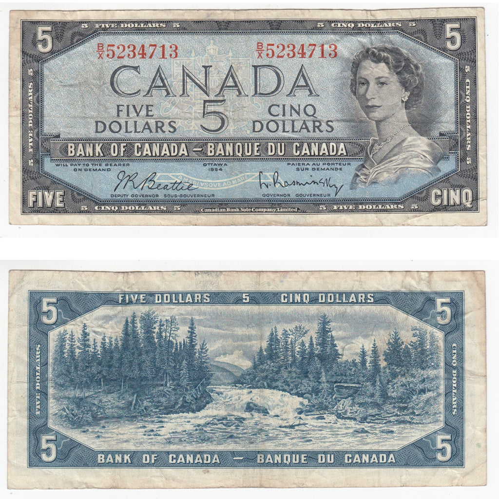 BC-39b 1954 Canada $5 Beattie-Rasminsky, B/X, F-VF (F15)