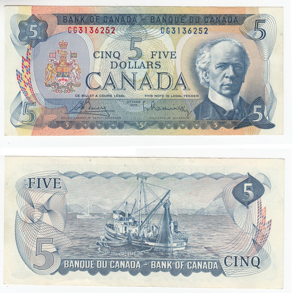 BC-48a 1972 Canada $5 Bouey-Rasminsky, CG, Almost Uncirculated (AU50)