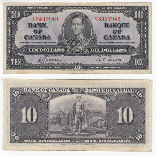 BC-24b 1937 Canada $10 Gordon-Towers, N/D, VF-EF
