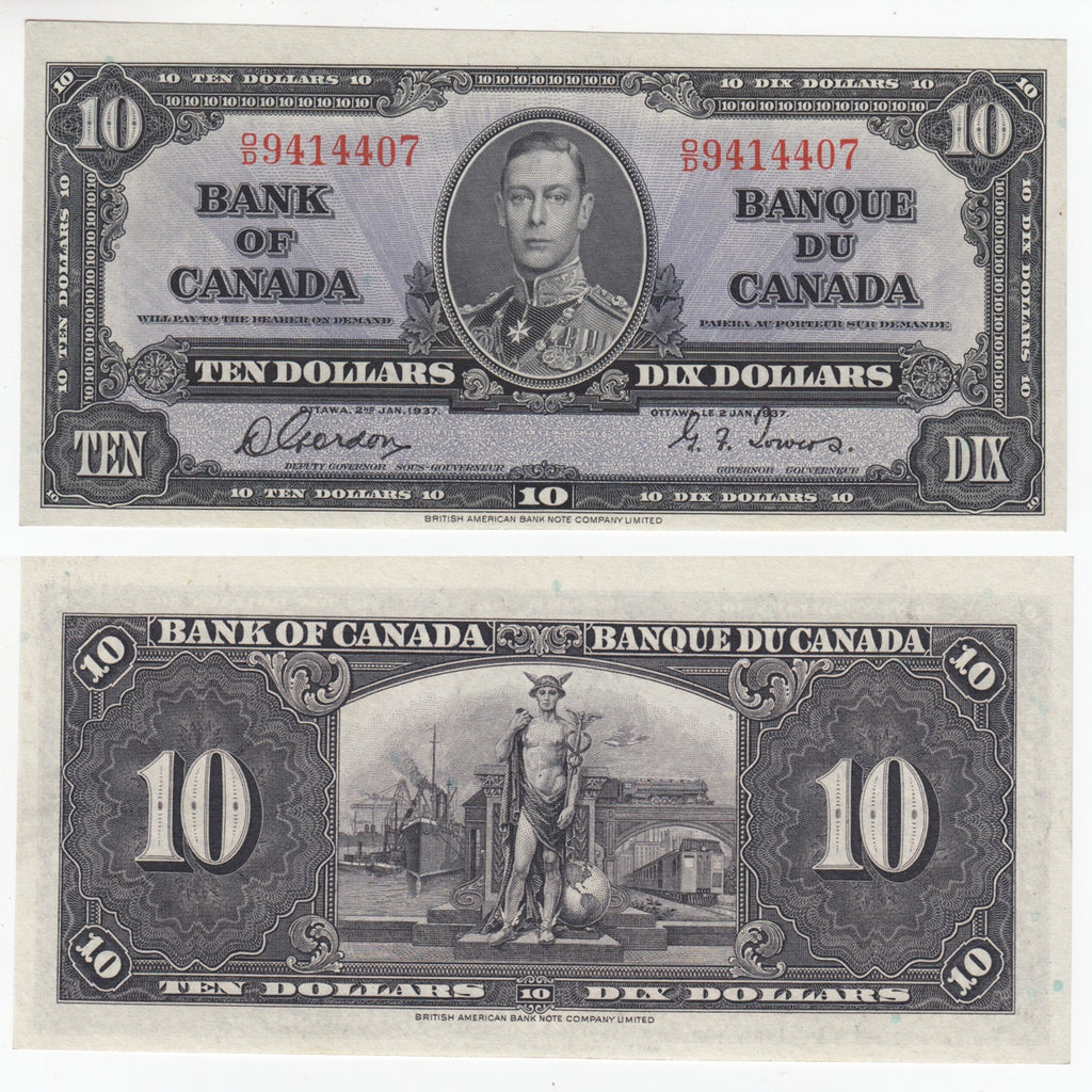 BC-24b 1937 Canada $10 Gordon-Towers, O/D, Uncirculated (MS60)
