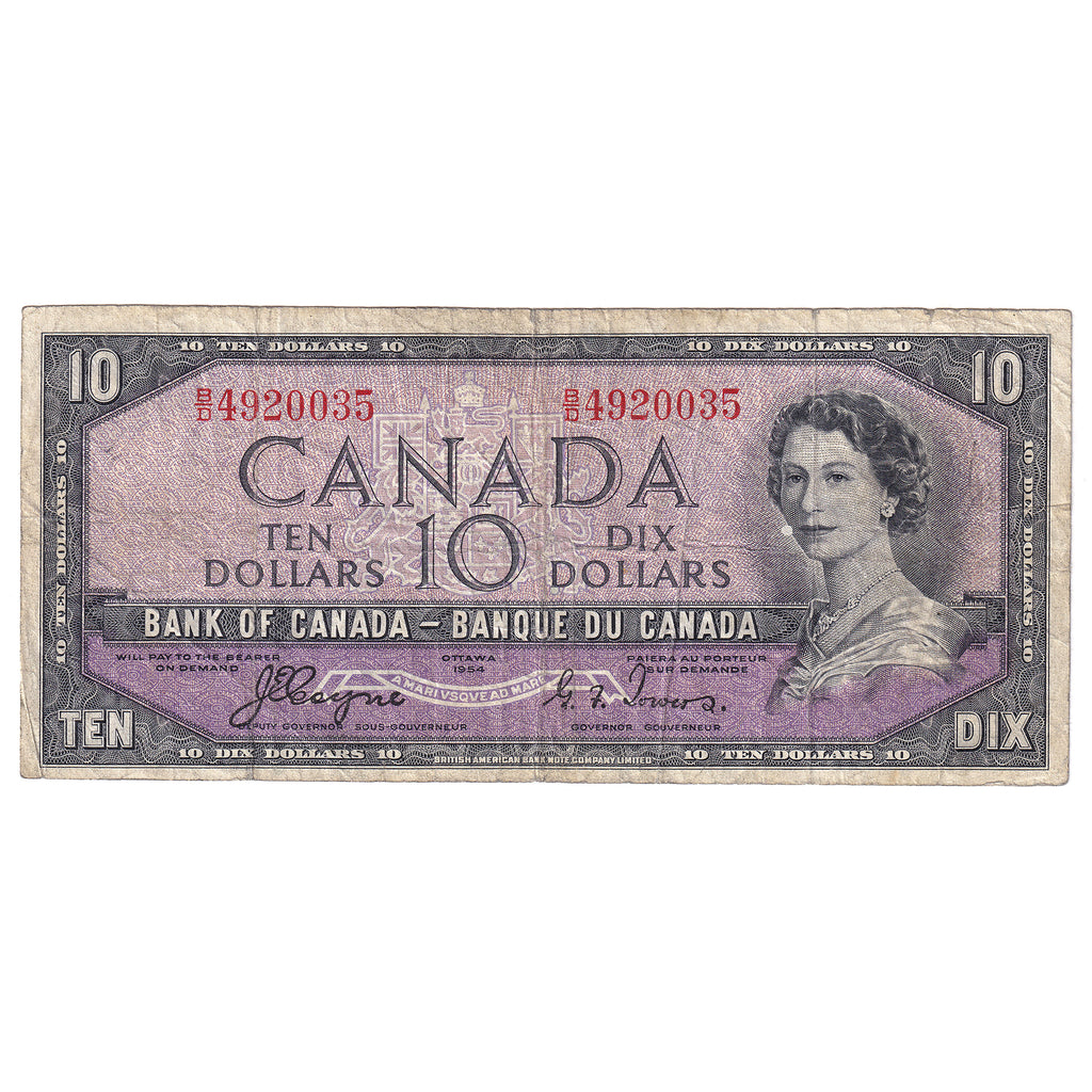 BC-32a 1954 Canada $10 Coyne-Towers, Devil's Face, B/D, VG-F (VG10)