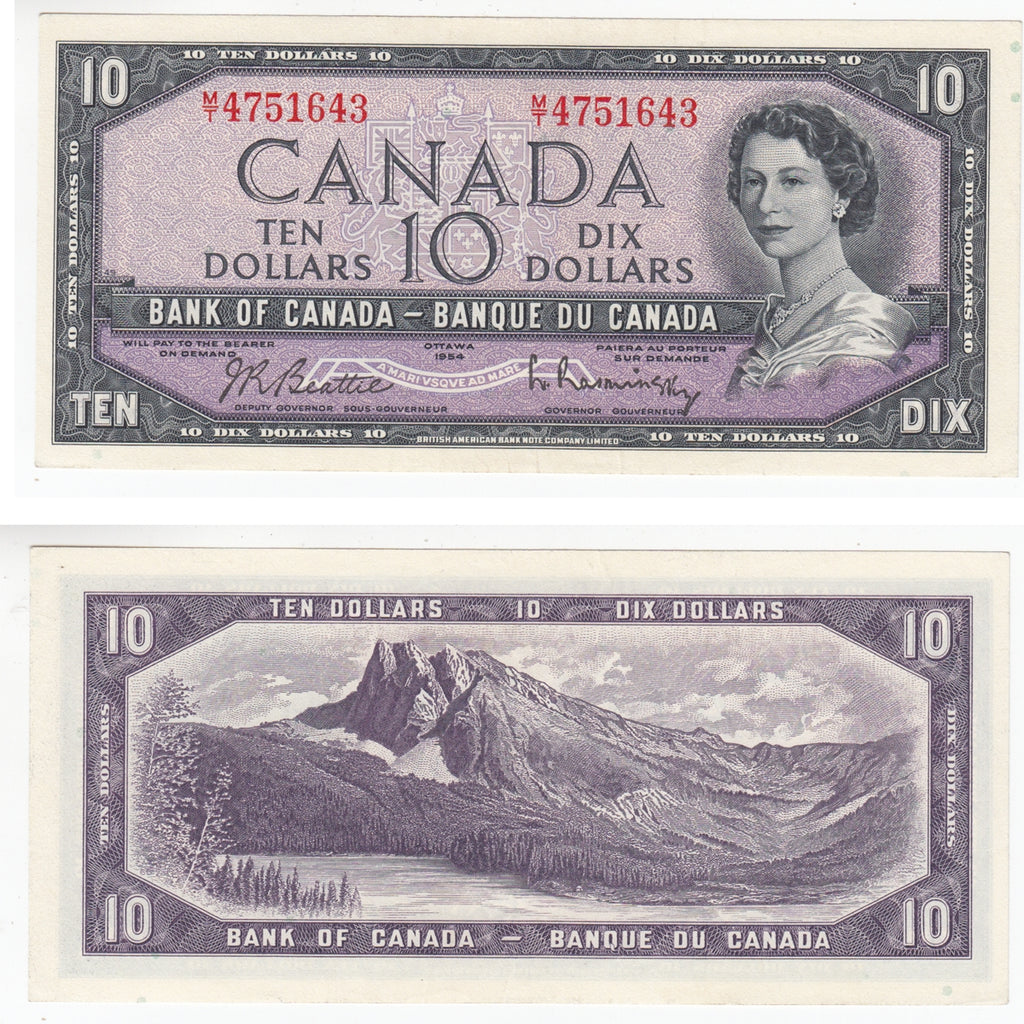 BC-40b 1954 Canada $10 Beattie-Rasminsky, M/T, AU-UNC (AU55)