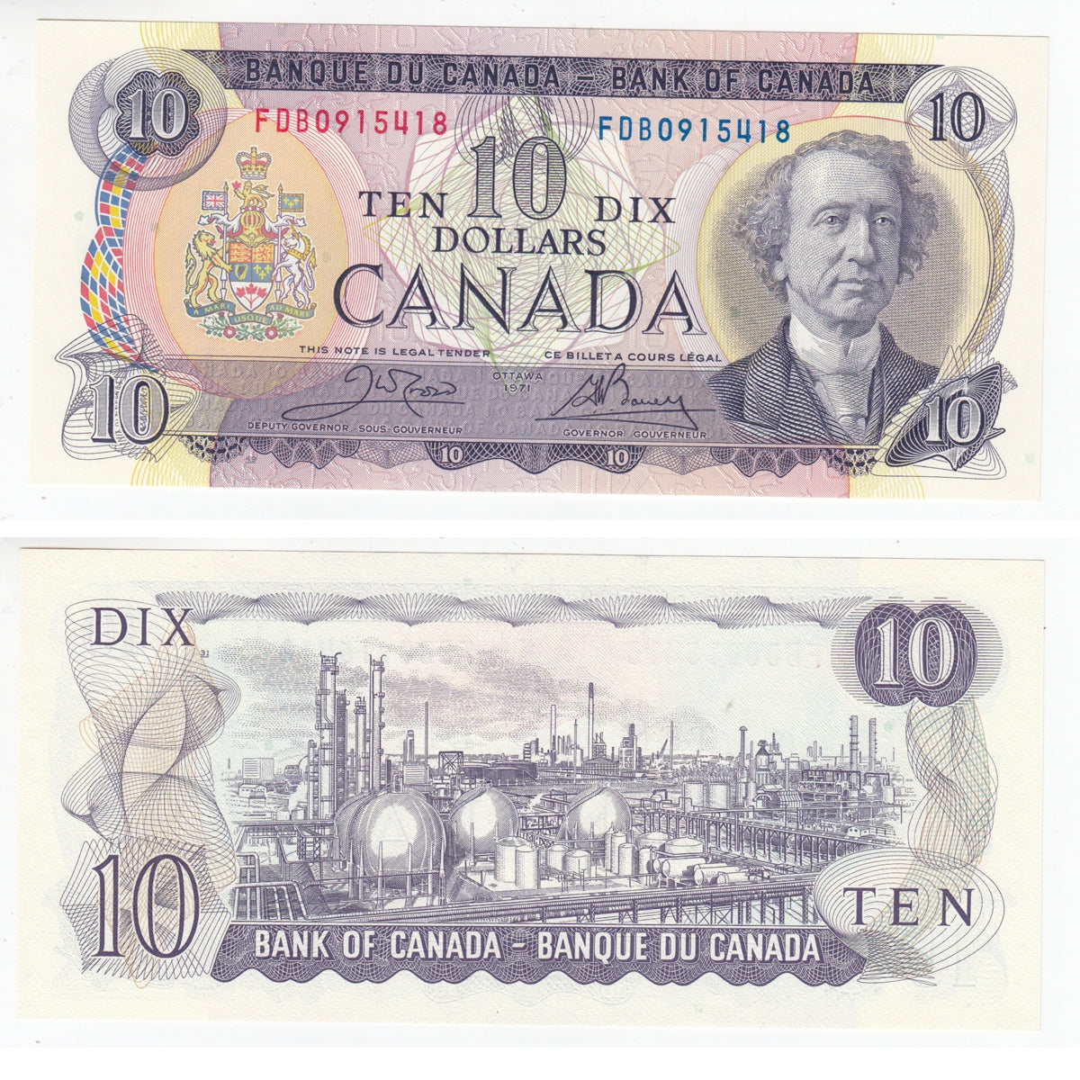 BC-49d 1971 Canada $10 Crow-Bouey, FDB, Choice Uncirculated (CUNC63)