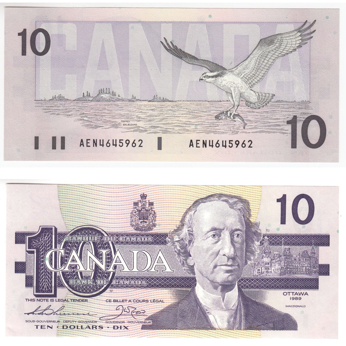 BC-57a 1989 Canada $10 Thiessen-Crow, AEN, Choice Uncirculated (CUNC63)