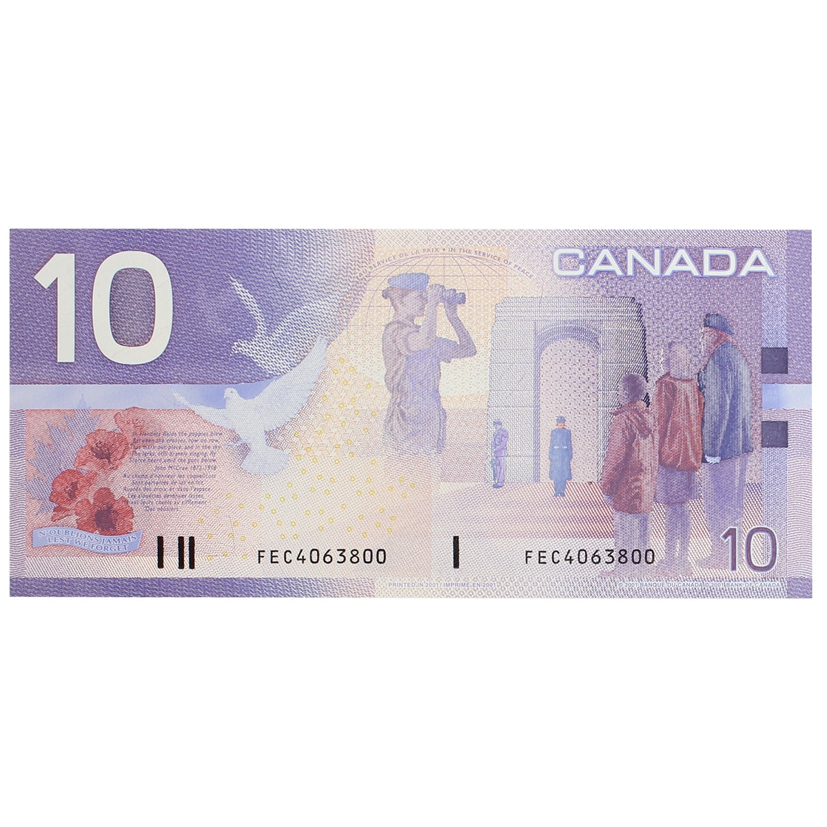 BC-63b 2001 Canada $10 Knight-Dodge, Missing Circle, FEC, Choice Uncirculated (CUNC63)