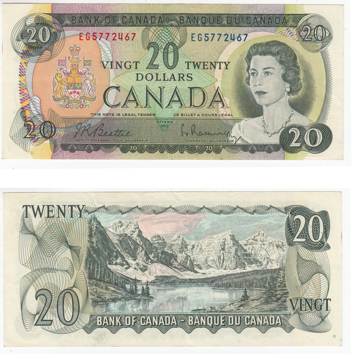 BC-50a 1969 Canada $20 Beattie-Rasminsky, EG, Almost Uncirculated (AU50)
