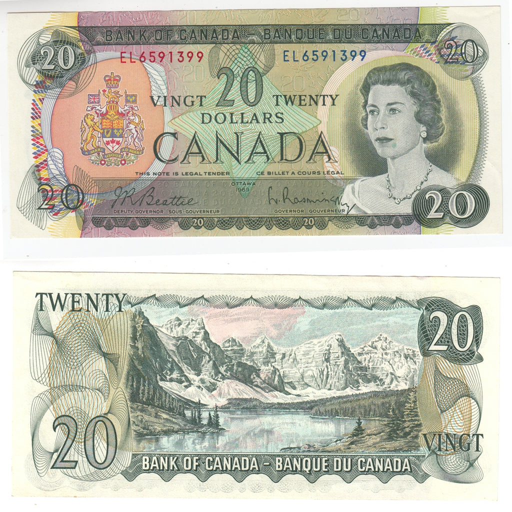 BC-50a 1969 Canada $20 Beattie-Rasminsky, EL, Almost Uncirculated (AU50)