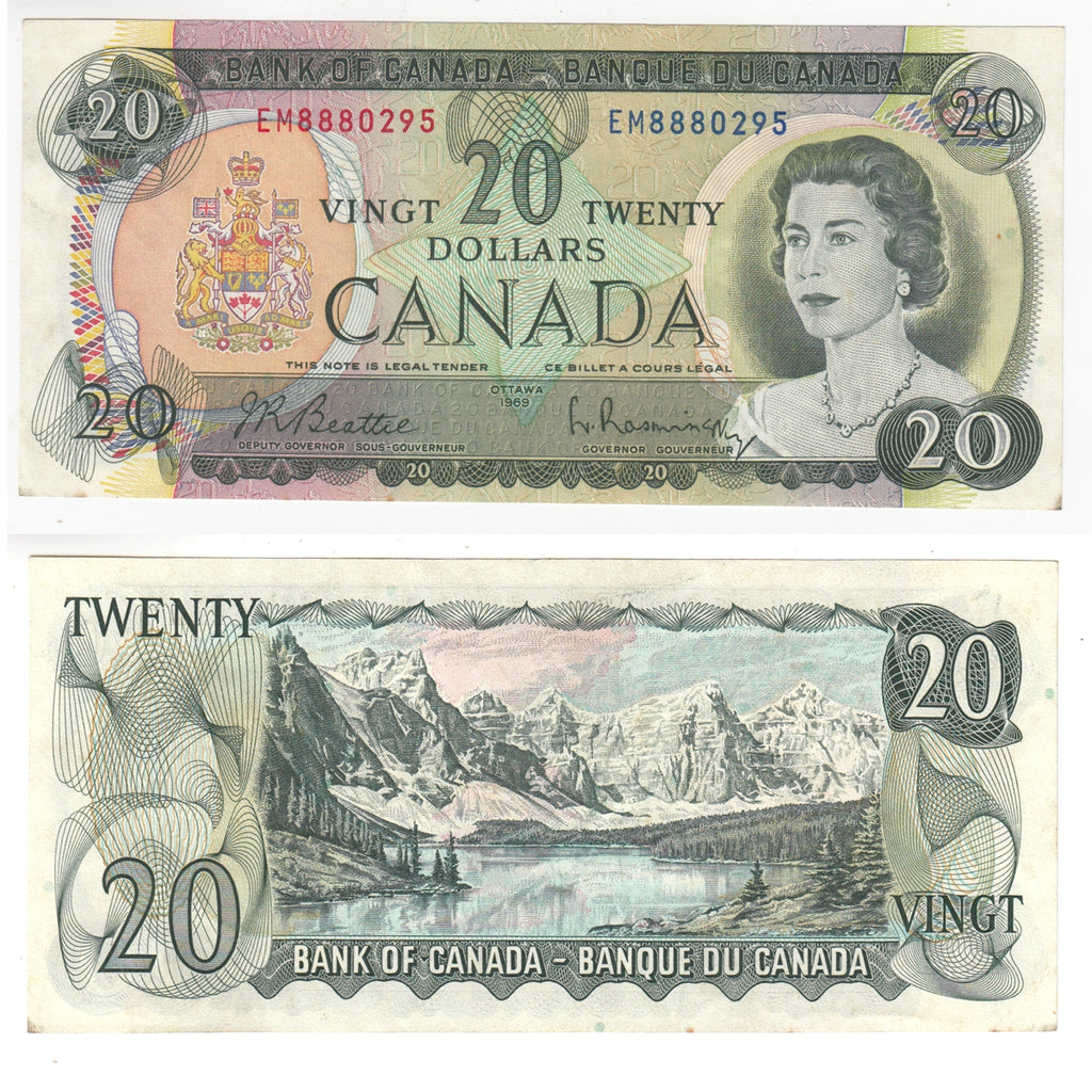 BC-50a 1969 Canada $20 Beattie-Rasminsky, EM, Almost Uncirculated (AU50)