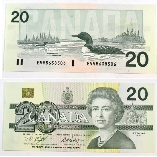 BC-58d 1991 Canada $20 Knight-Dodge, EVV, AU-UNC