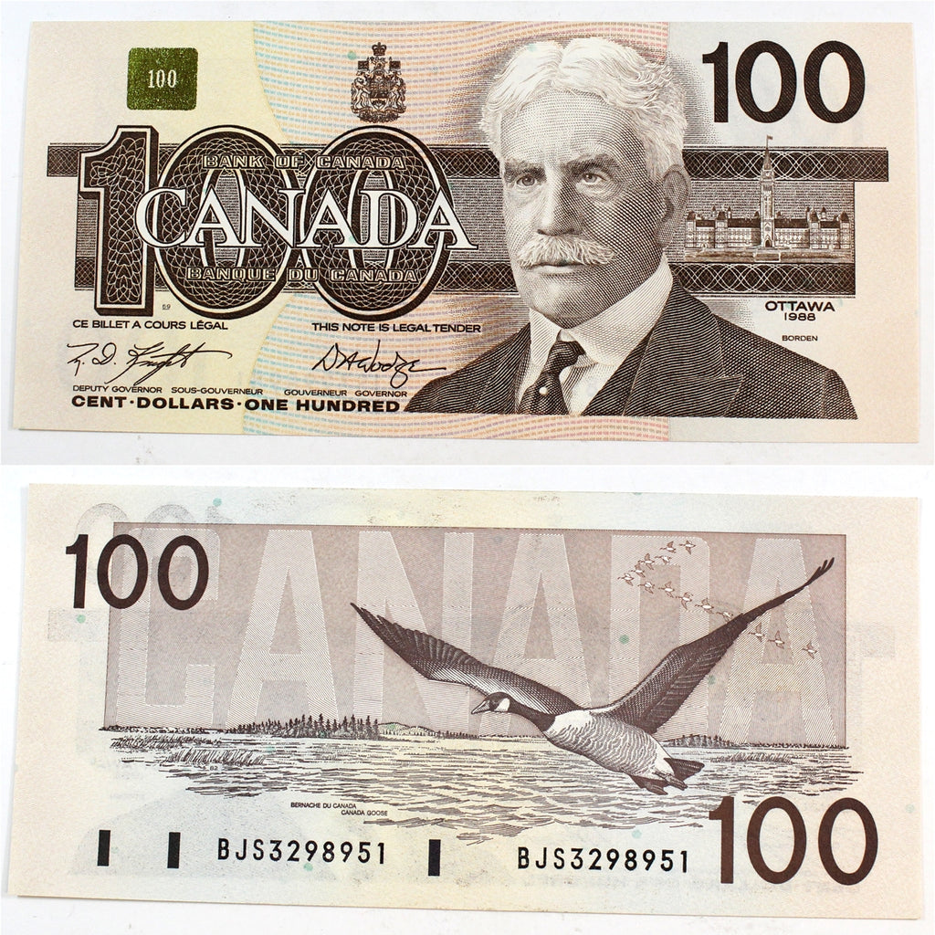 BC-60d 1988 Canada $100 Knight-Dodge, BJS, Uncirculated (MS60)