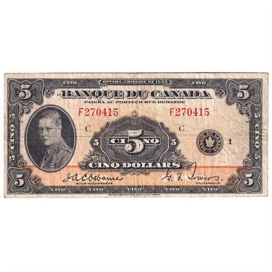 BC-6 1935 Canada $5 Osborne-Towers, French, F-VF