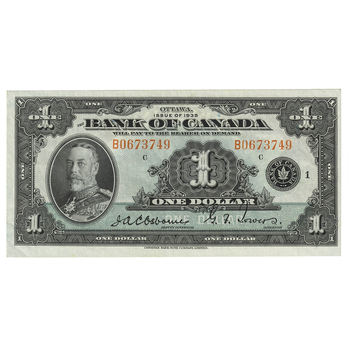 BC-1 1935 Canada $1 Osborne-Towers, English, Series B, EF-AU (EF45)