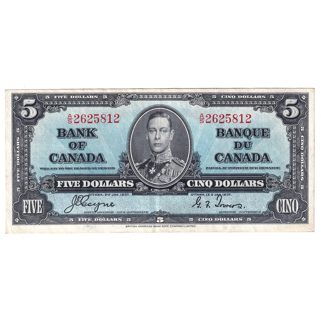 BC-23c 1937 Canada $5 Coyne-Towers, A/S, Extra Fine (EF40)