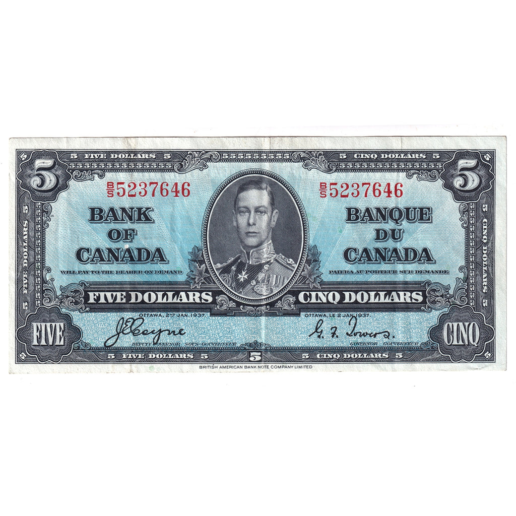 BC-23c 1937 Canada $5 Coyne-Towers, B/S, VF-EF