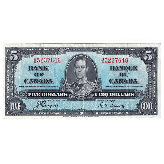 BC-23c 1937 Canada $5 Coyne-Towers, B/S, VF-EF