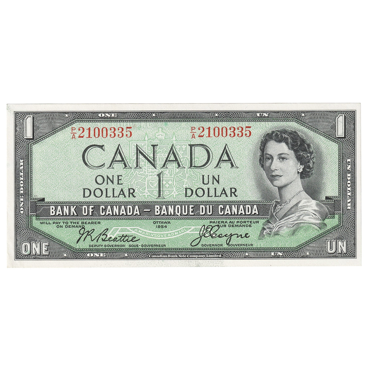 BC-29b 1954 Canada $1 Beattie-Coyne, Devil's Face, P/A, AU-UNC (AU55)
