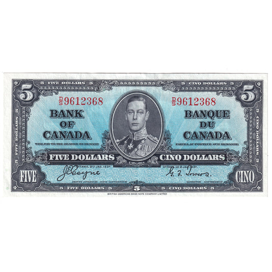 BC-23c 1937 Canada $5 Coyne-Towers, D/S, EF-AU (EF45)