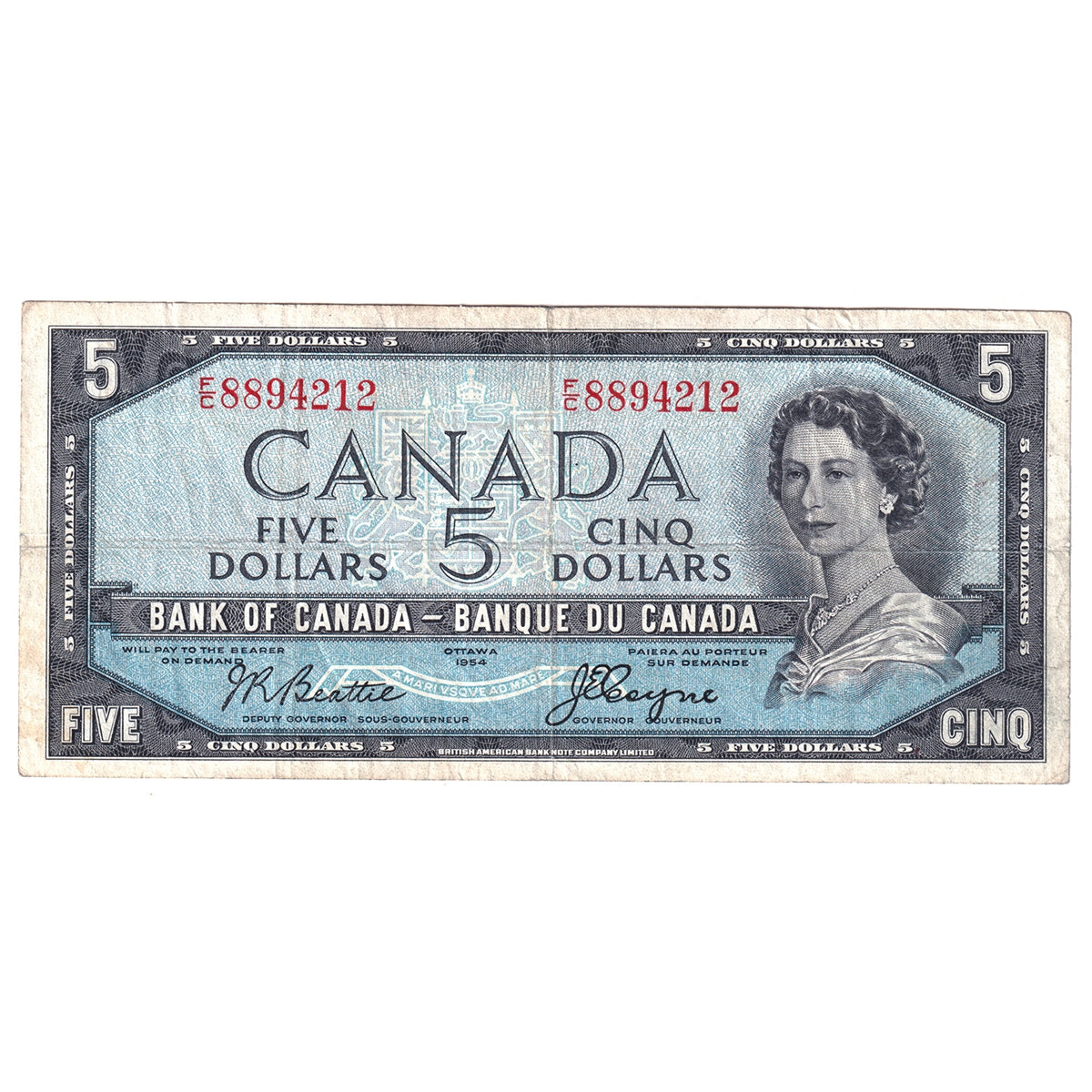 BC-31b 1954 Canada $5 Beattie-Coyne, Devil's Face, F/C, F-VF (F15)
