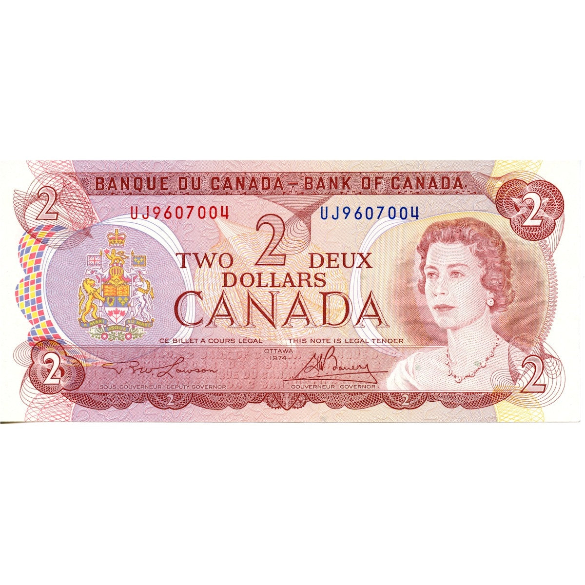 BC-47a 1974 Canada $2 Lawson-Bouey, UJ, Almost Uncirculated (AU50)