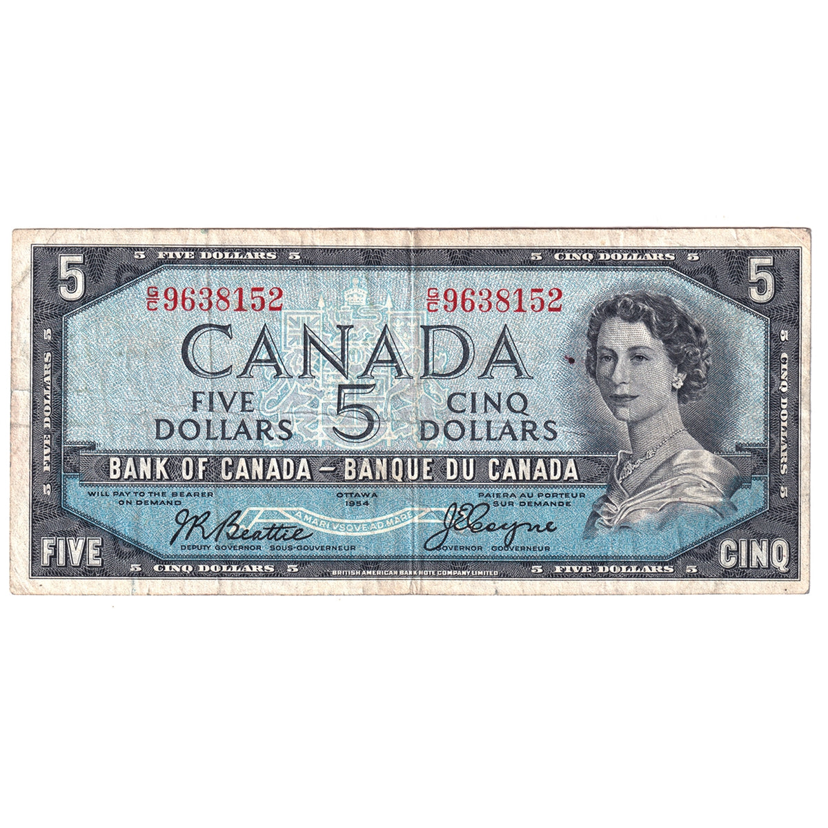 BC-31b 1954 Canada $5 Beattie-Coyne, Devil's Face, G/C, F-VF (F15)