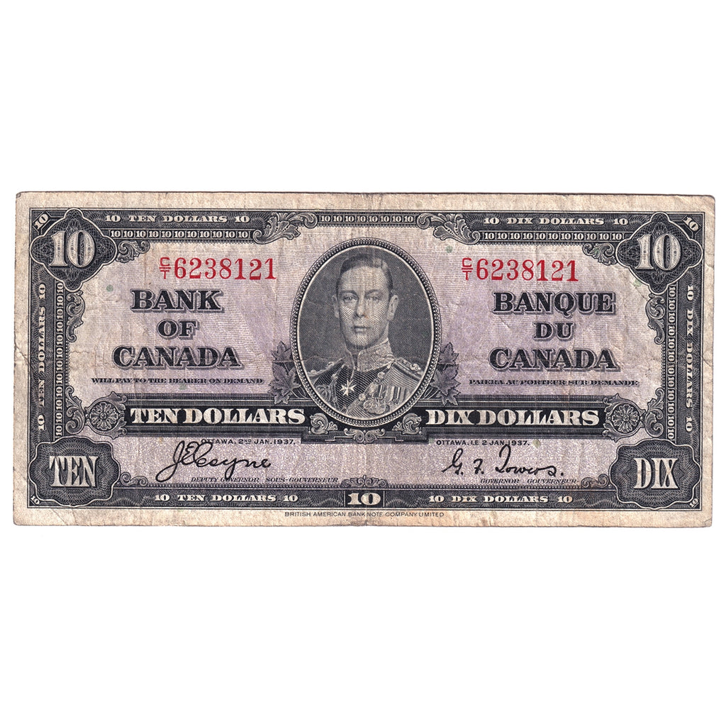 BC-24c 1937 Canada $10 Coyne-Towers, C/T, VG-F (VG10)