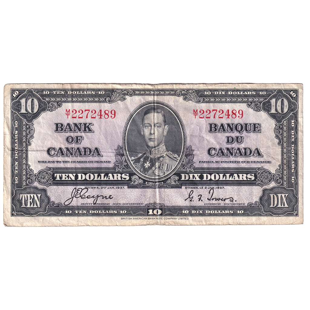 BC-24c 1937 Canada $10 Coyne-Towers, M/T, VG-F (VG10)