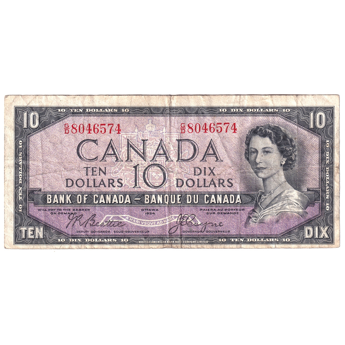 BC-32b 1954 Canada $10 Beattie-Coyne, Devil's Face, G/D, F