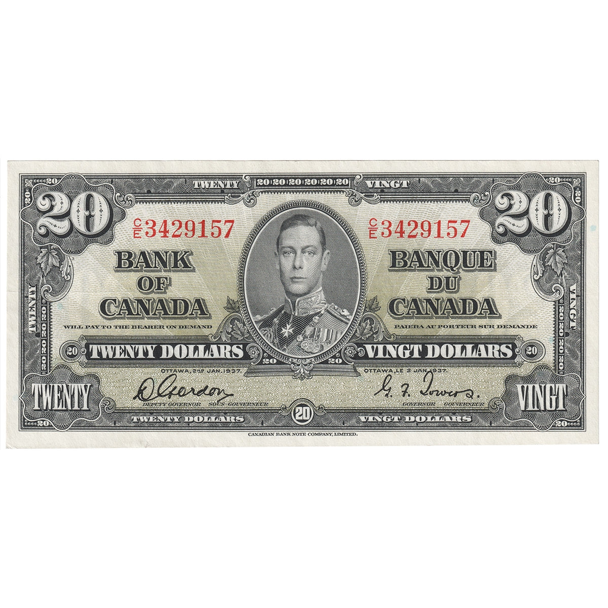 BC-25b 1937 Canada $20 Gordon-Towers, C/E, Extra Fine (EF40)