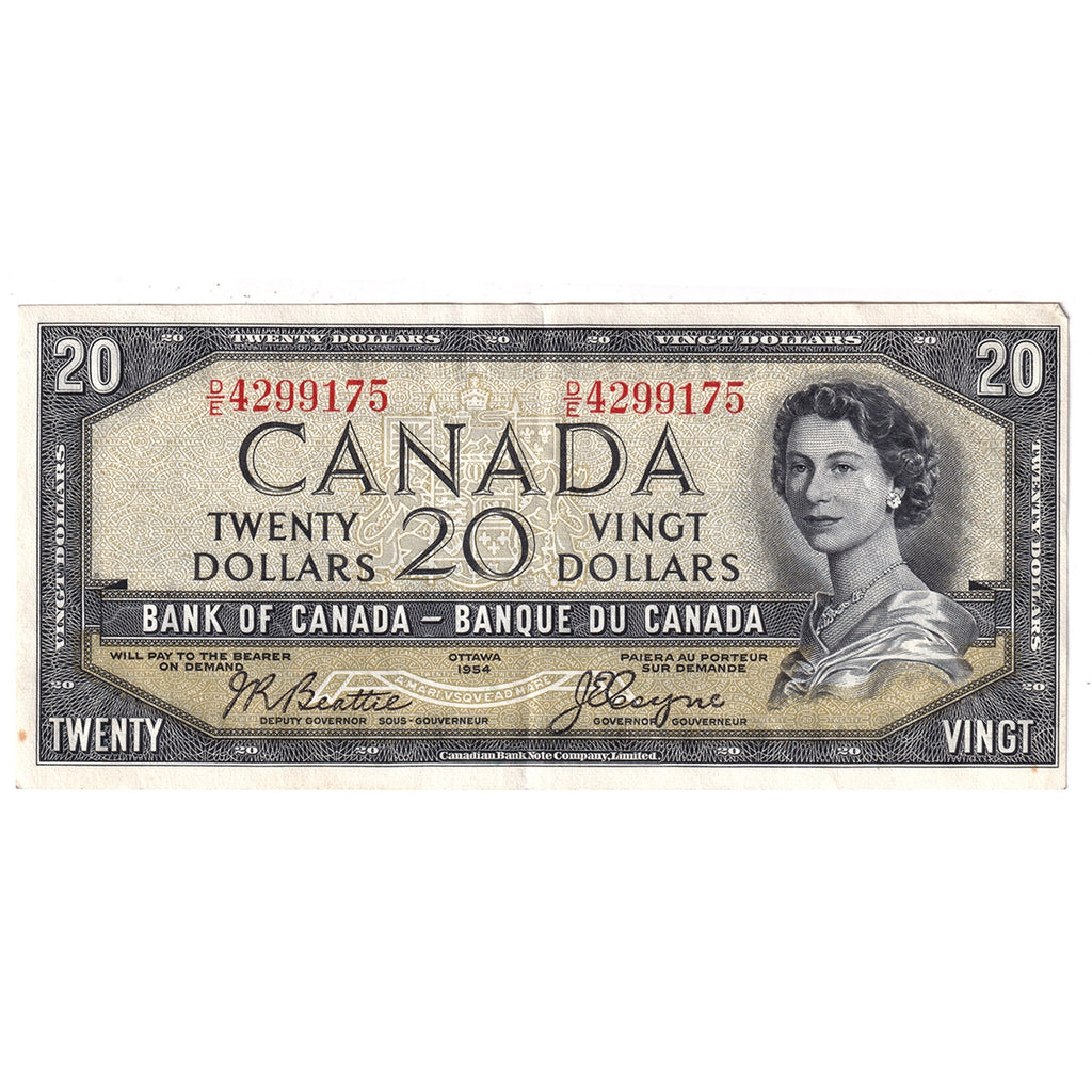 BC-33b 1954 Canada $20 Beattie-Coyne, Devil's Face, D/E, EF-AU (EF45)