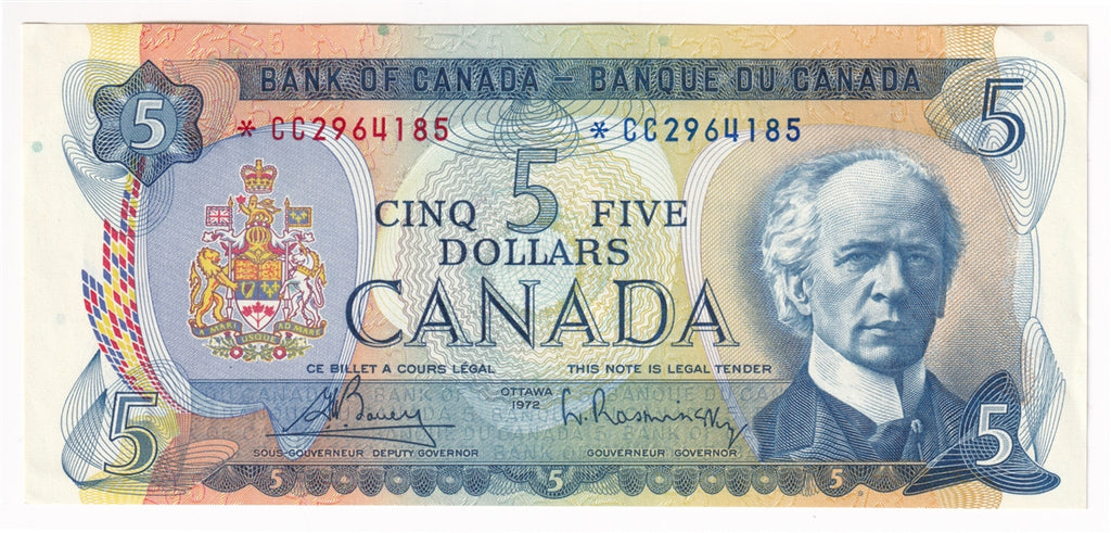 BC-48aA 1972 Canada $5 Bouey-Rasminsky, *CC, Almost Uncirculated (AU50)