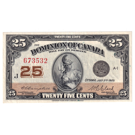 DC-24d 1923 Dominion 25 cent Shinplaster Campbell-Clark, EF-AU (EF45)