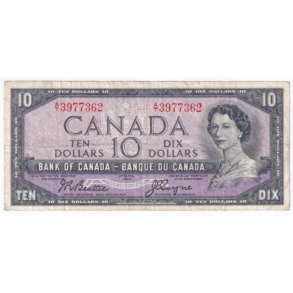 BC-40a 1954 Canada $10 Beattie-Coyne, A/T, F-VF (F15)