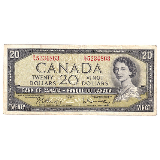 BC-41b 1954 Canada $20 Beattie-Rasminsky, E/W, F-VF