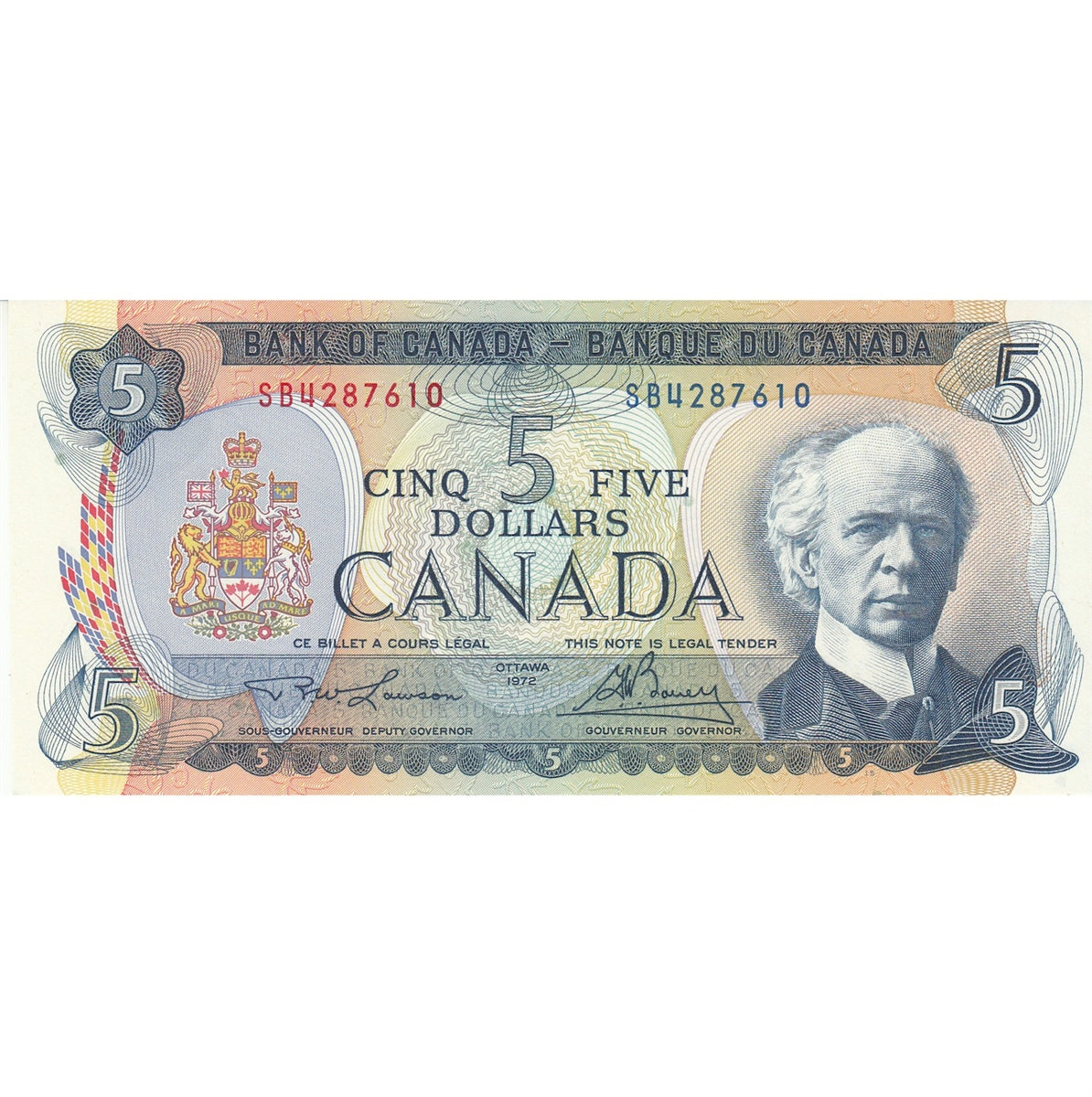 BC-48b 1972 Canada $5 Lawson-Bouey, SB, Choice Uncirculated (CUNC63)