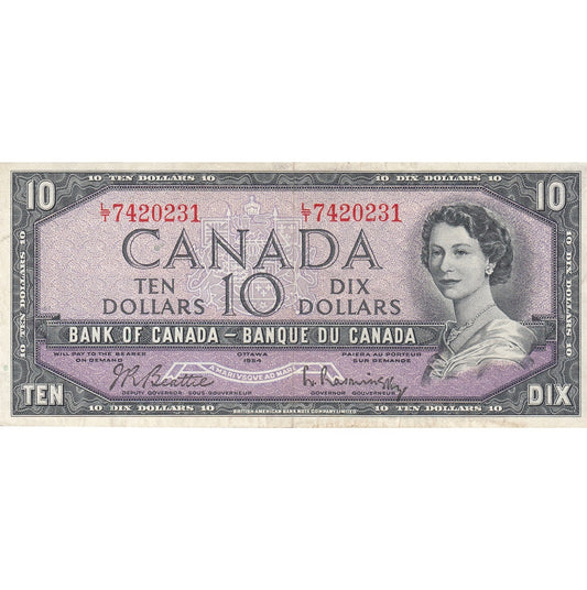 BC-40b 1954 Canada $10 Beattie-Rasminsky, L/T, VF-EF