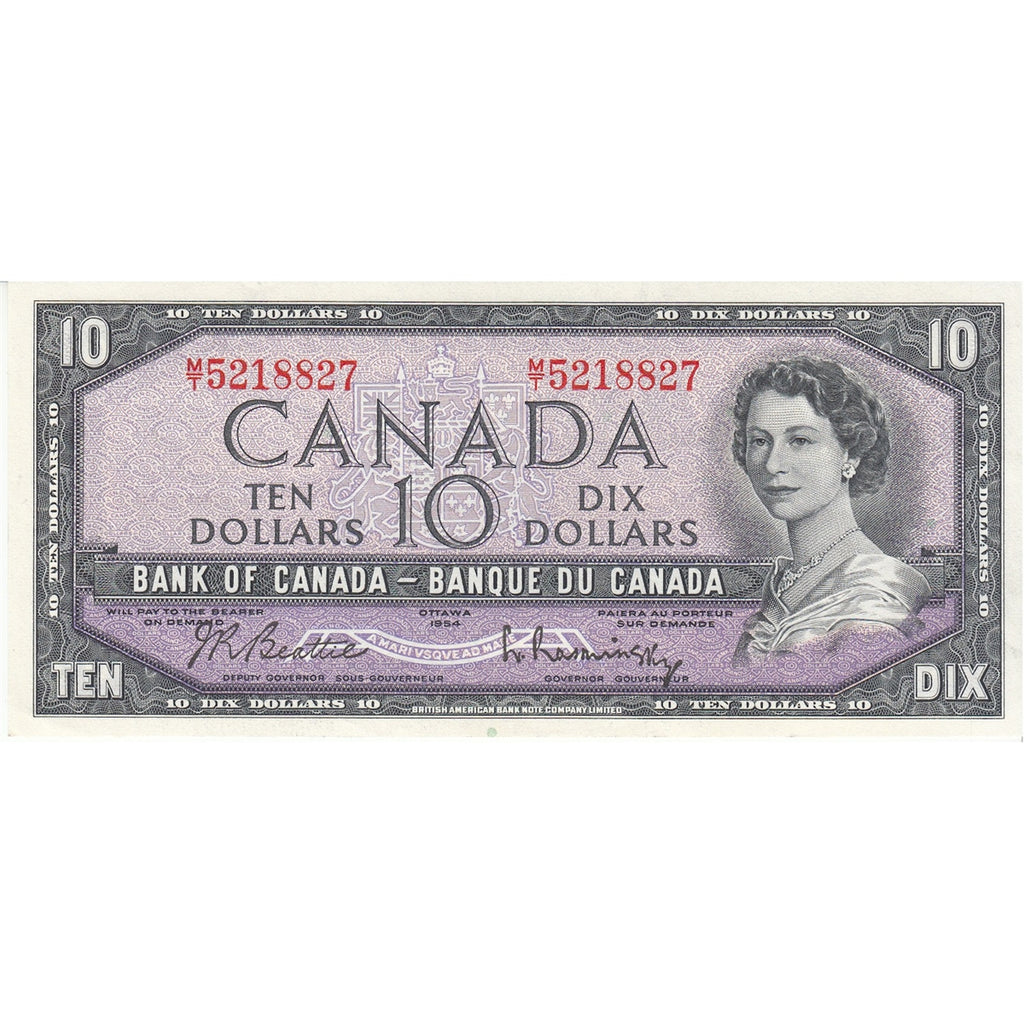 BC-40b 1954 Canada $10 Beattie-Rasminsky, M/T, Almost Uncirculated (AU50)