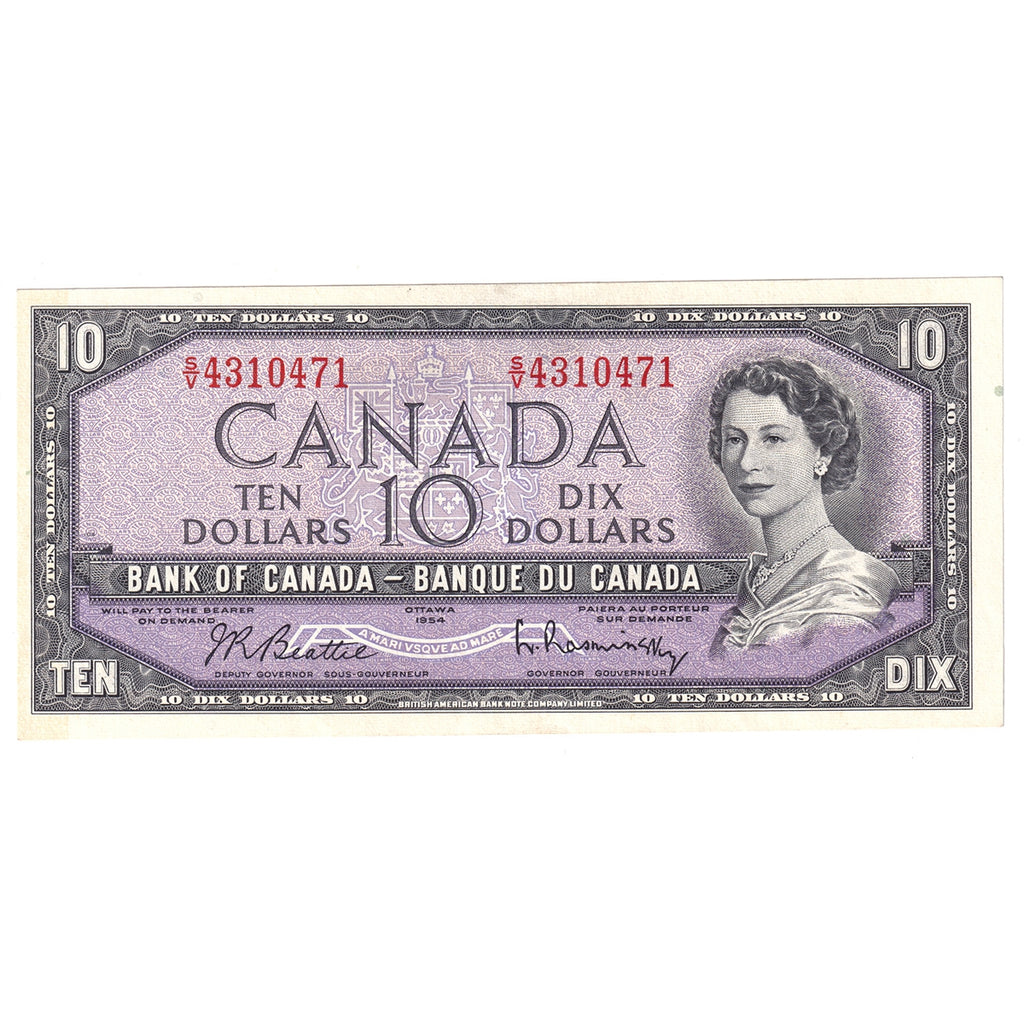 BC-40b 1954 Canada $10 Beattie-Rasminsky, S/V, AU-UNC (AU55)