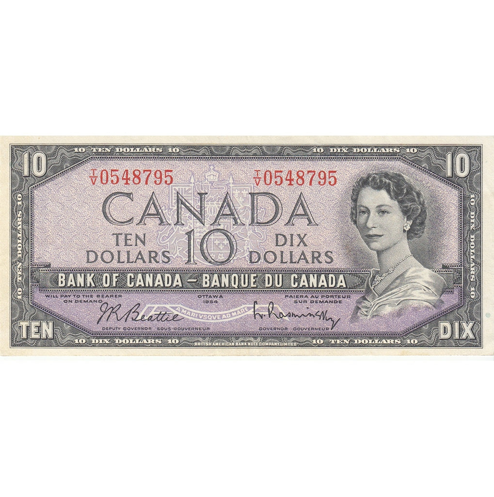 BC-40b 1954 Canada $10 Beattie-Rasminsky, T/V, Very Fine (VF20)