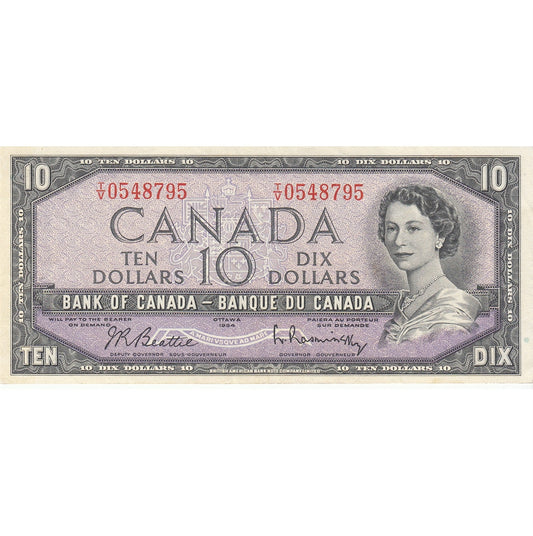 BC-40b 1954 Canada $10 Beattie-Rasminsky, T/V, Very Fine (VF20)