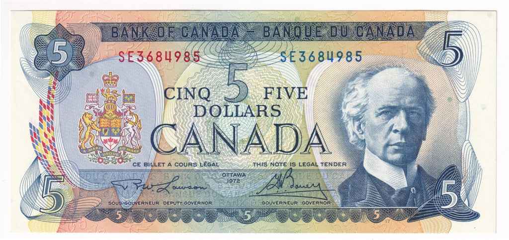 BC-48b 1972 Canada $5 Lawson-Bouey, SE, Almost Uncirculated (AU50)