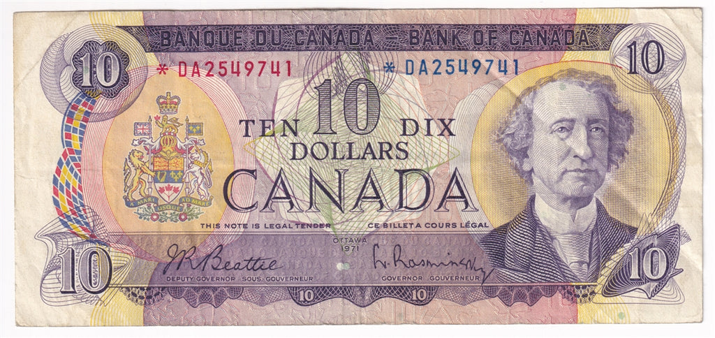 BC-49aA 1971 Canada $10 Beattie-Rasminsky, *DA, F-VF (F15)