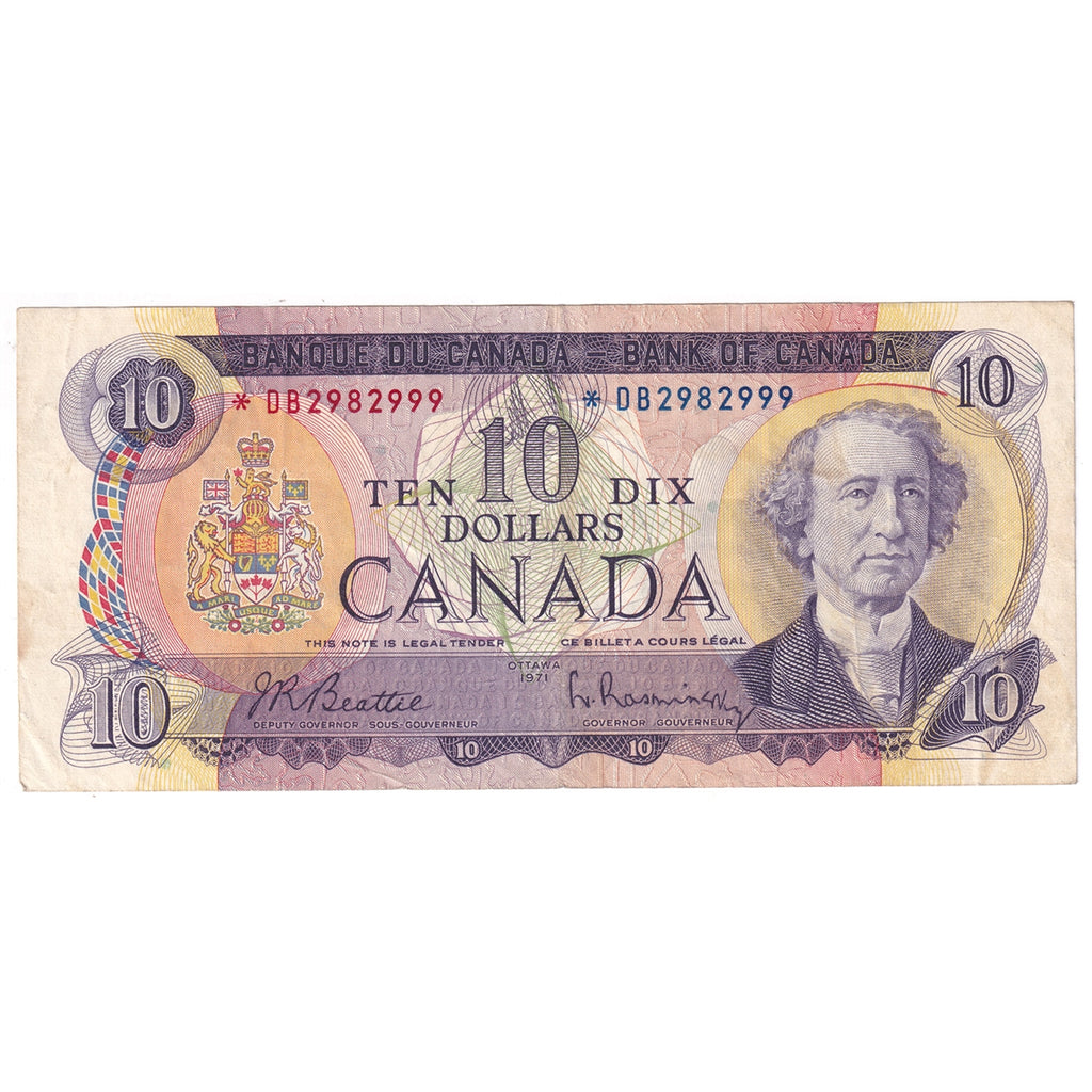 BC-49aA 1971 Canada $10 Beattie-Rasminsky, *DB, Very Fine (VF20)