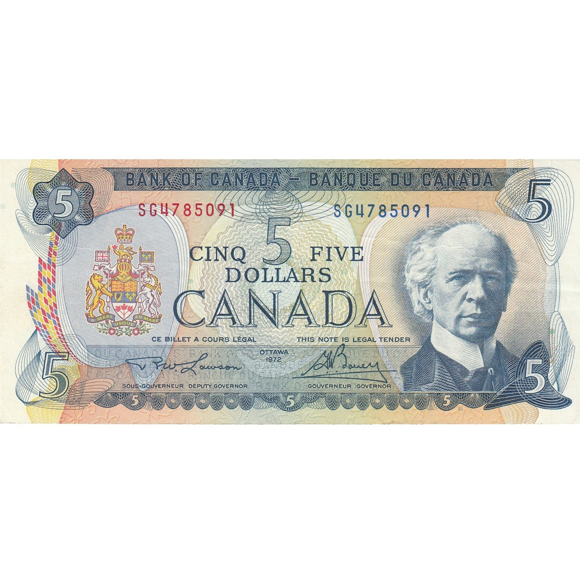 BC-48b 1972 Canada $5 Lawson-Bouey, SG, VF-EF (VF30)