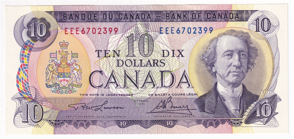 BC-49c-i 1971 Canada $10 Lawson-Bouey, EEE, AU-UNC (AU55)