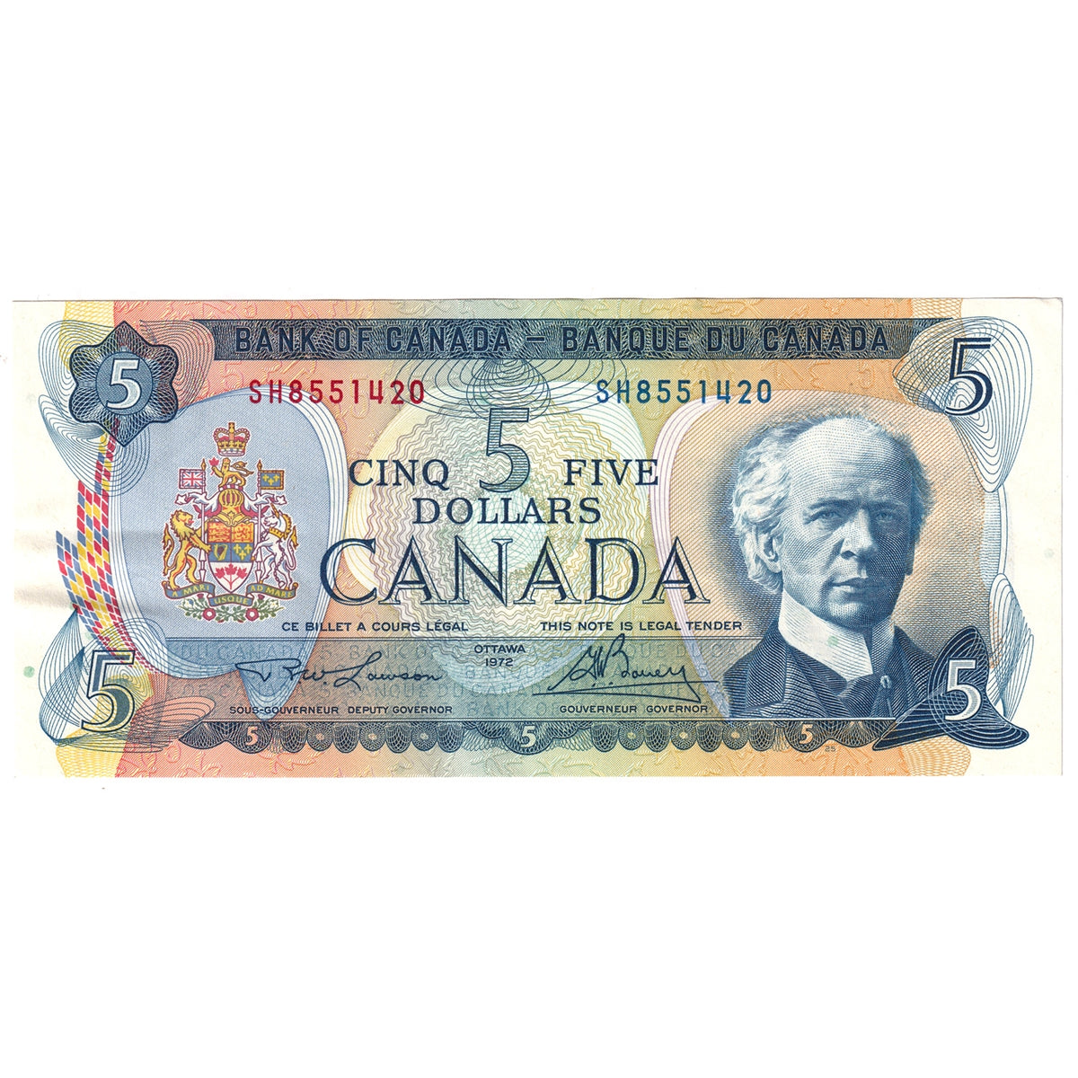 BC-48b 1972 Canada $5 Lawson-Bouey, SH, Almost Uncirculated (AU50)