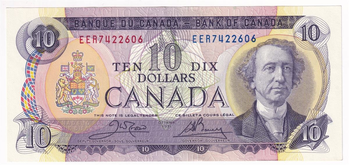 BC-49d 1971 Canada $10 Crow-Bouey, EER, Almost Uncirculated (AU50)