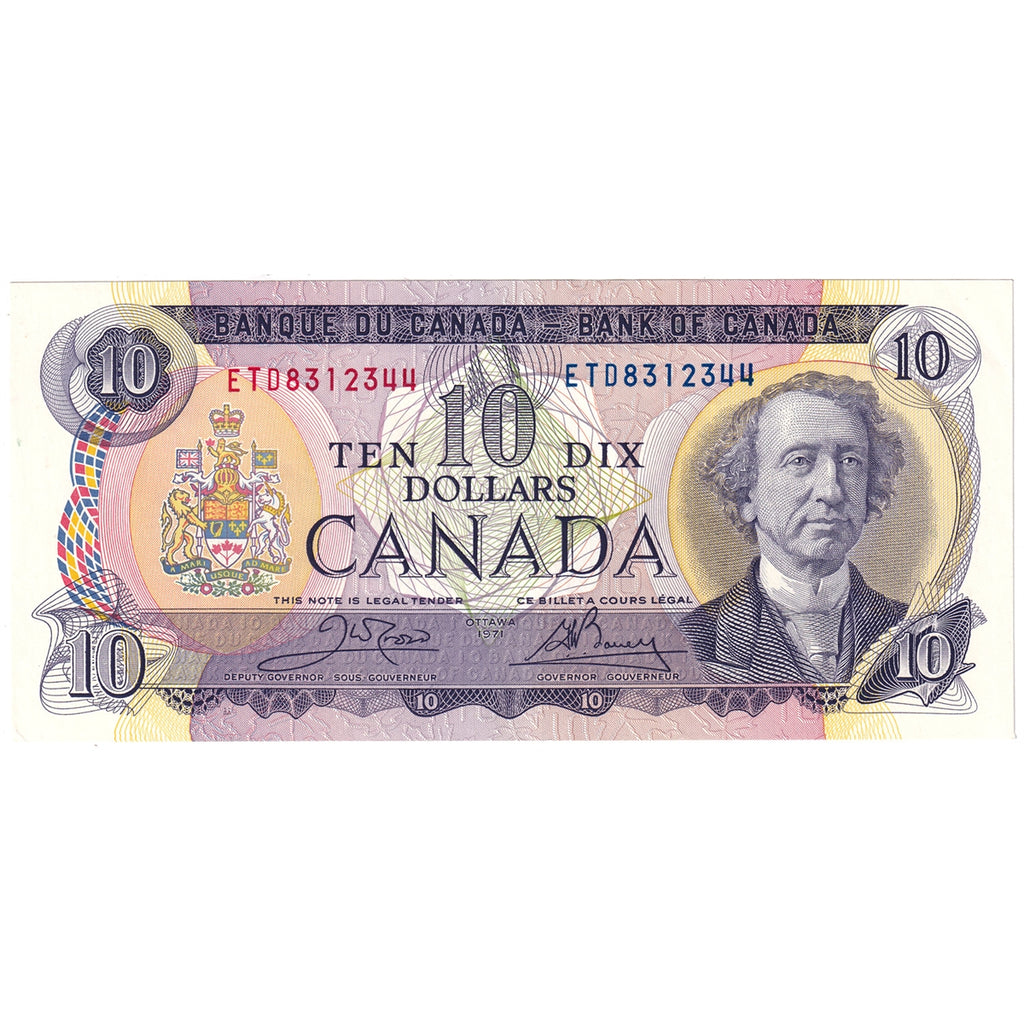BC-49d 1971 Canada $10 Crow-Bouey, ETD, Almost Uncirculated (AU50)
