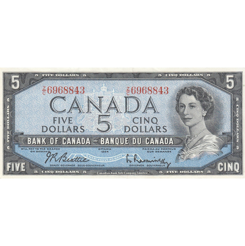 BC-39b 1954 Canada $5 Beattie-Rasminsky, Z/C, VF-EF (VF30)